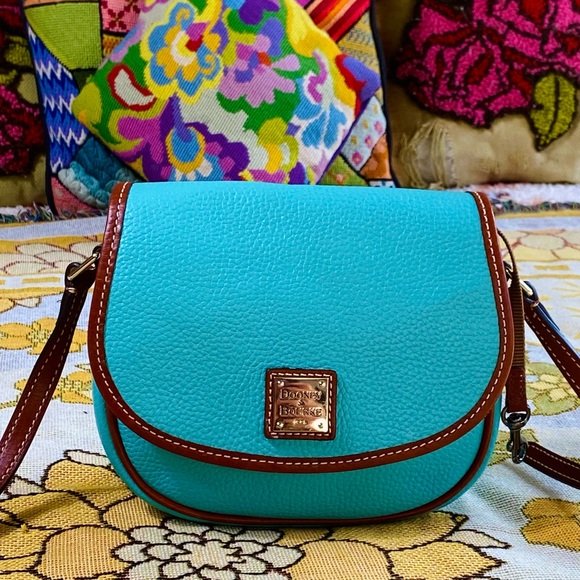 Dooney and Bourke Leather Grain Crossbody Saddle Bag in Turquoise Blue - Picture 3 of 15